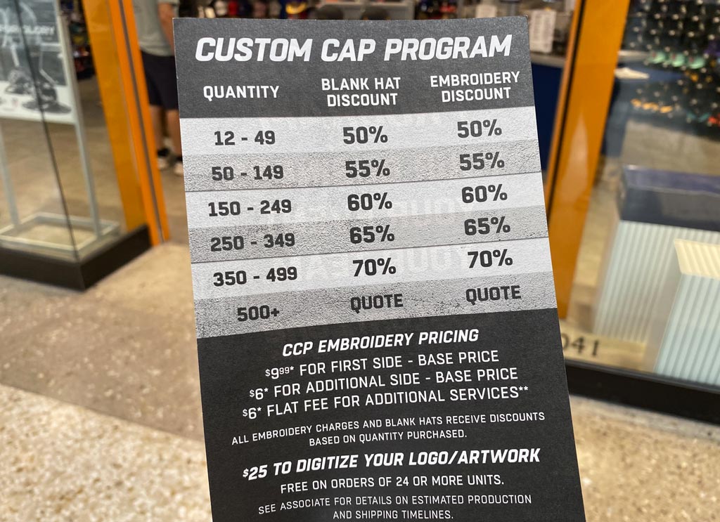 Lids custom store hat cost