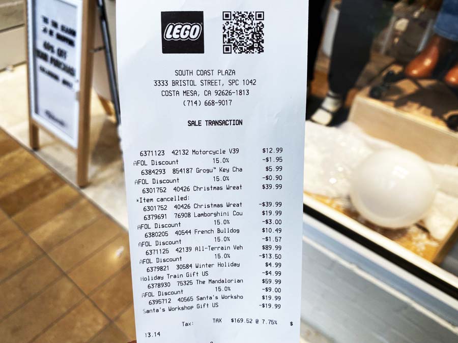 LEGO receipt