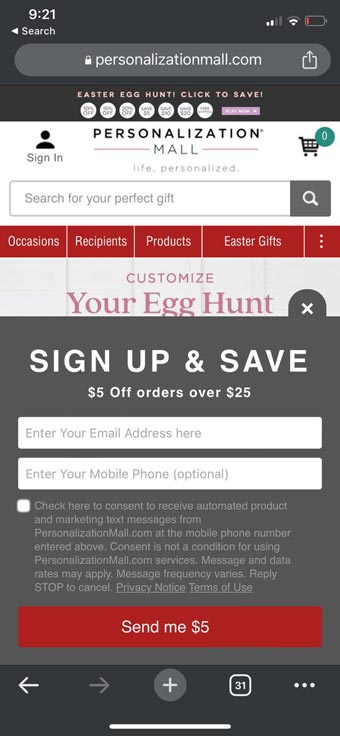 sign up and save at Personalization Mall