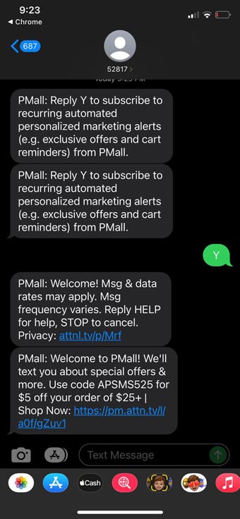 subscribing to Personalization Mall text alerts