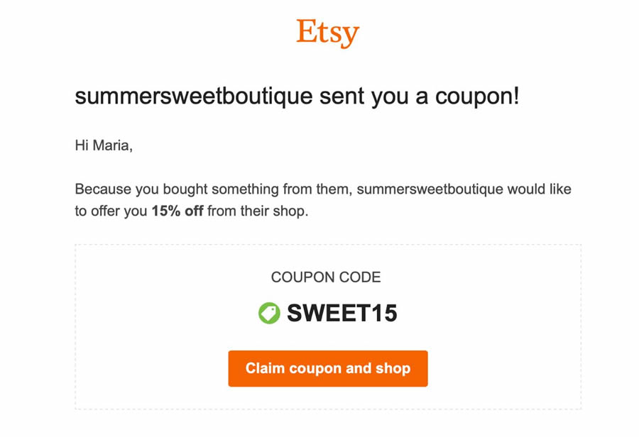 Etsy 15% Off Summer Sweet Boutique Code