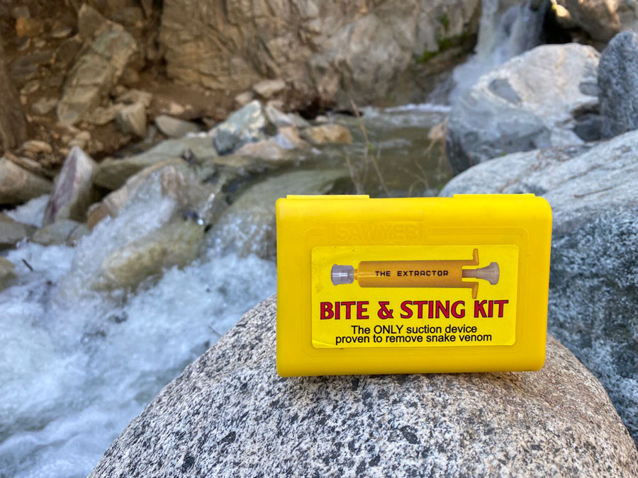 It is recommended that you bring a Bite&Sting kit on a hike with your dog, as it is designed to effectively remove snake venom.