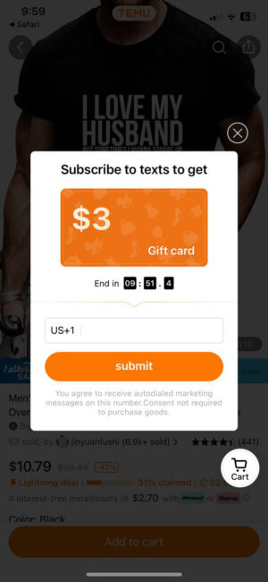 Unlock $3 Gift Card with Text Subscription