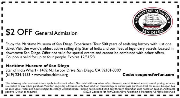 $2 Off Maritime Museum SD Printable Coupon 2023