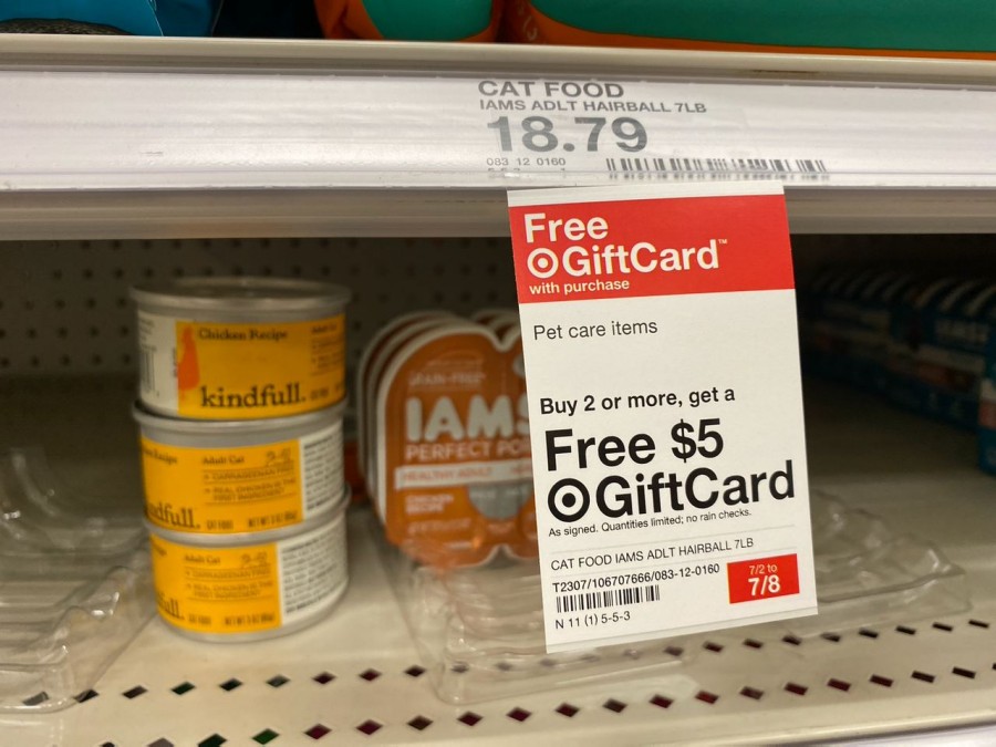 Get a free $5 gift card on cat food when you buy 2 or more at Target store.