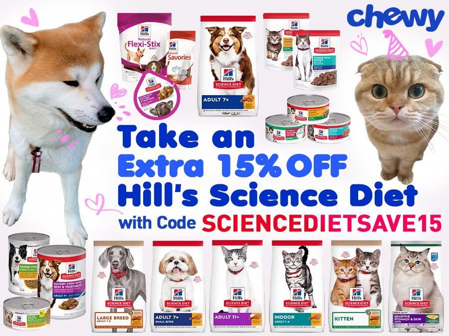 Get an extra 15% off on Hill's Science Diet at Chewy with code SCIENCEDIETSAVE15!