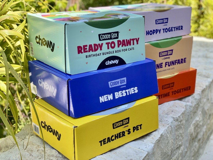 Get Chewy's Goody Boxes for a thrilling and enjoyable pet pampering experience with a mix of toys and treats.