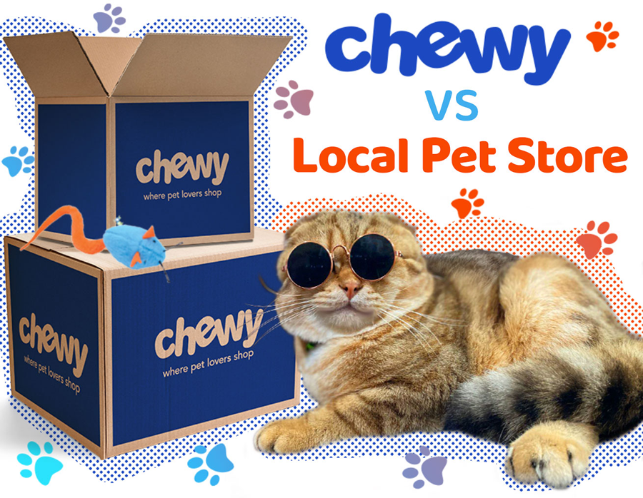 Discover the ultimate choice for pet supplies: Chewy or your nearby pet store.