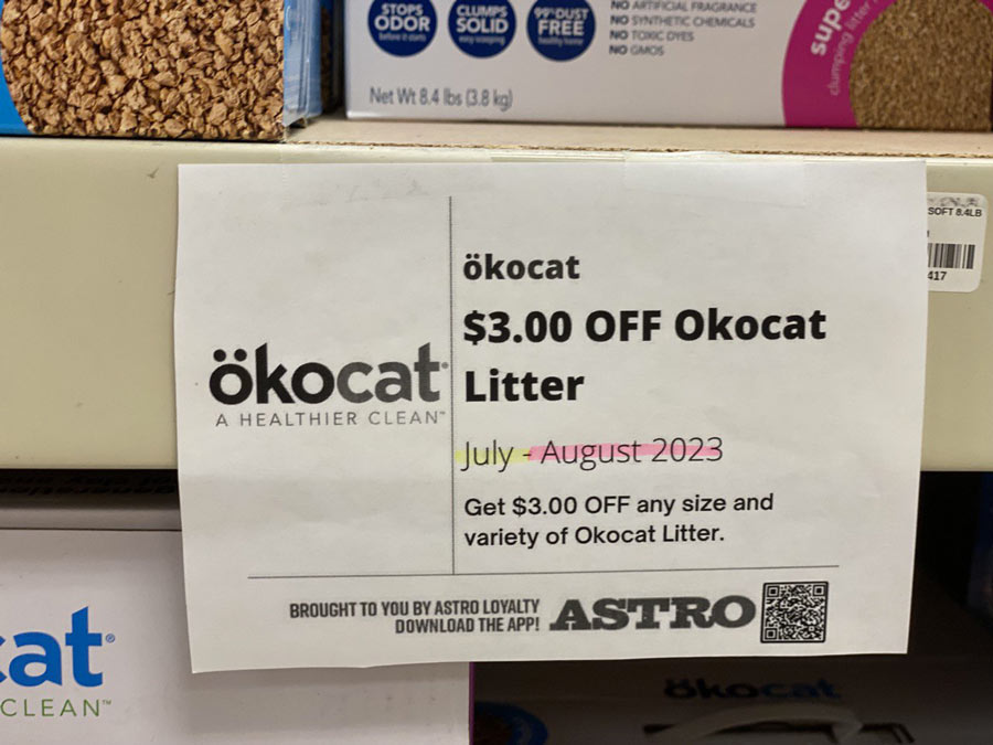 Okocat Litter $3 Off Discount, Pet Supply