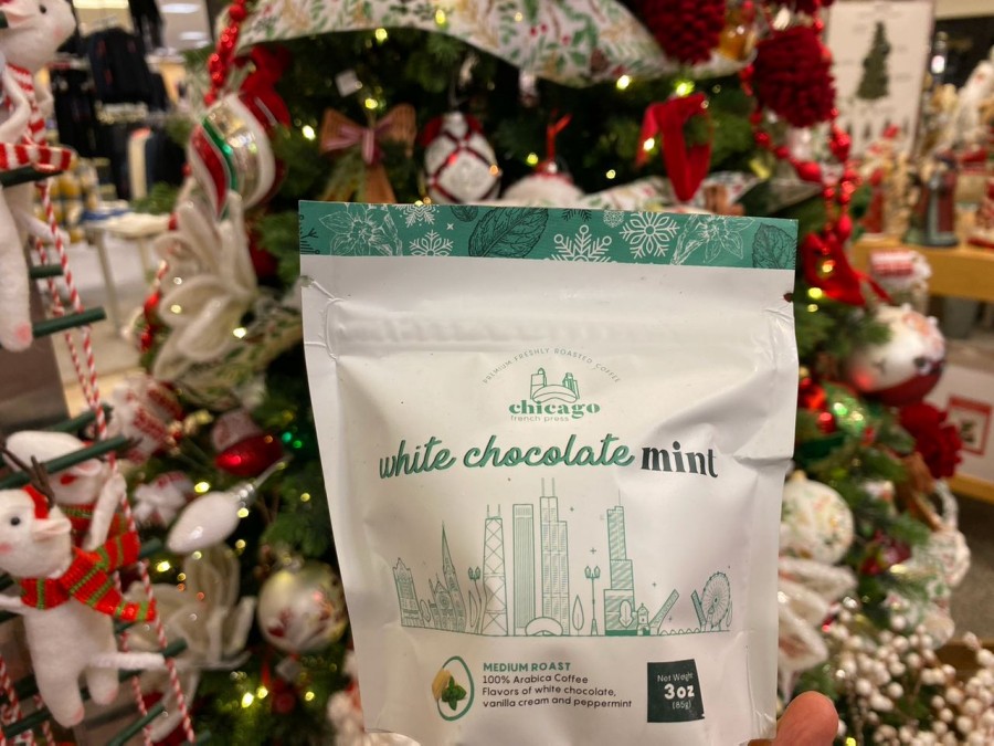Indulge in a heavenly 3 oz pack of Chicago French Press White Chocolate Mint Coffee.