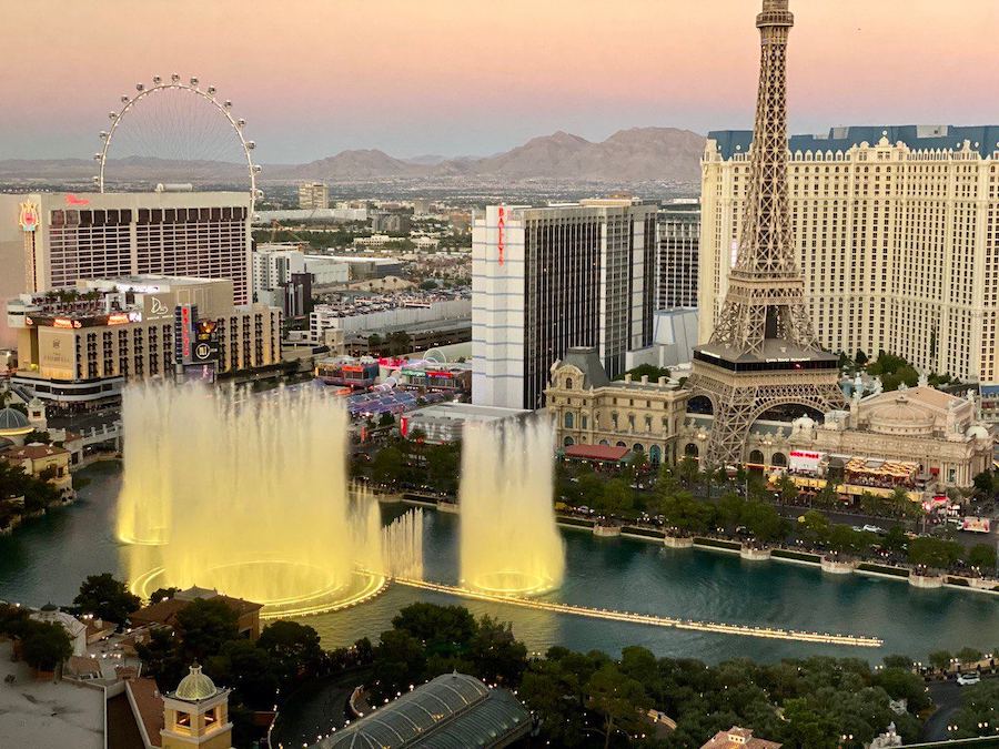 Immerse yourself in Bellagio bliss as the fountains reach their full splendor, a visual masterpiece on the Las Vegas Strip.