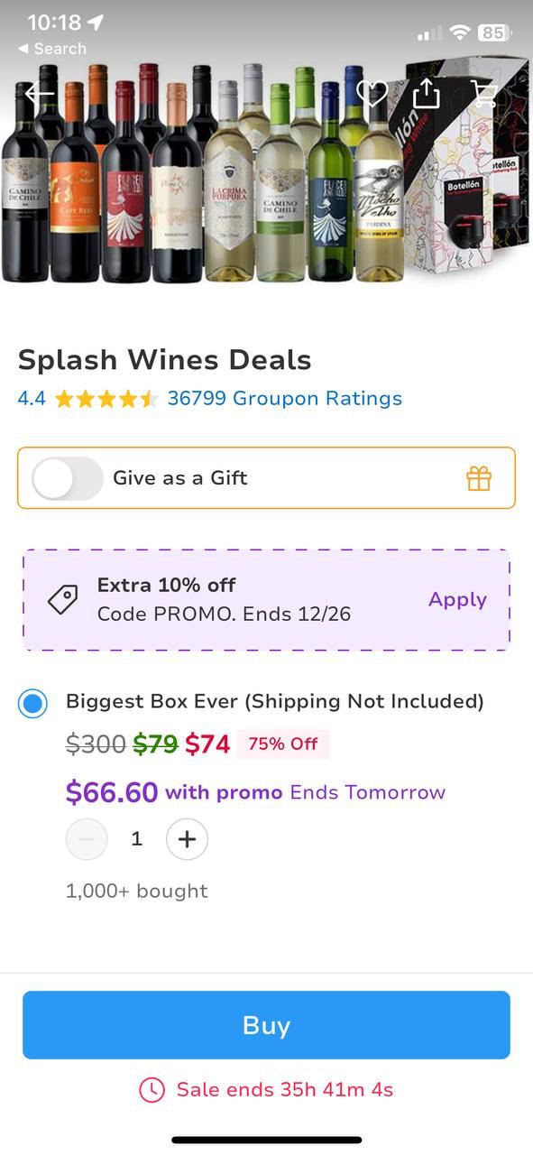 It's time to treat yourself to 15 bottles of luxurious Splash Wine at an unbeatable price thanks to Groupon's promo code 