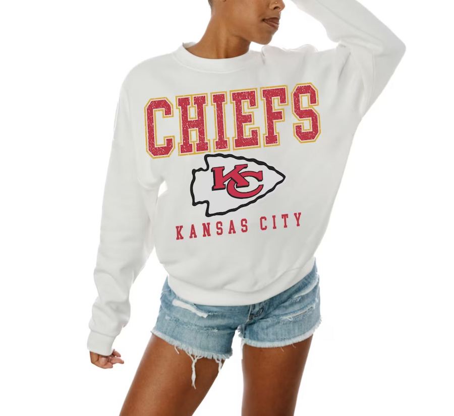 Elevate your game day style with the White Kansas City Chiefs Pullover Sweatshirt.