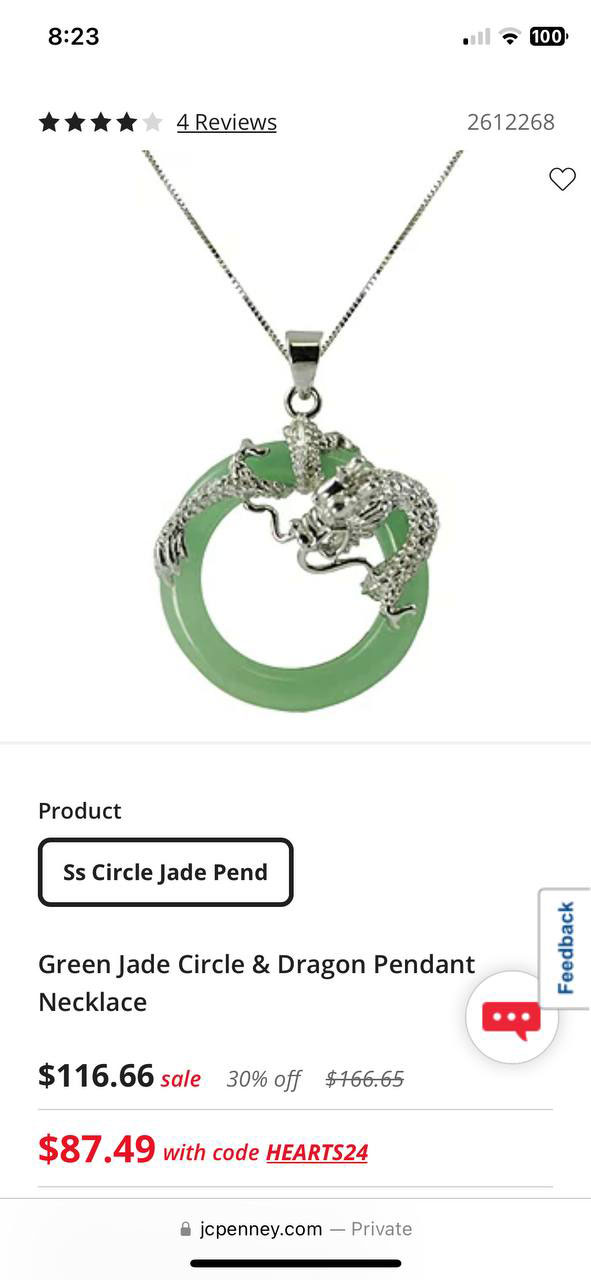 Green Jade Circle & Dragon Pendant Necklace
