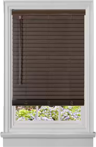 Home Depot - GII Madera Falsa Mahogany Cordless Room Darkening Fauxwood Blinds