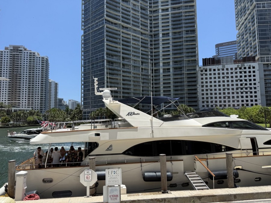 Luxury yacht docked at the Epic Marina, ideal for a stylish Miami adventure