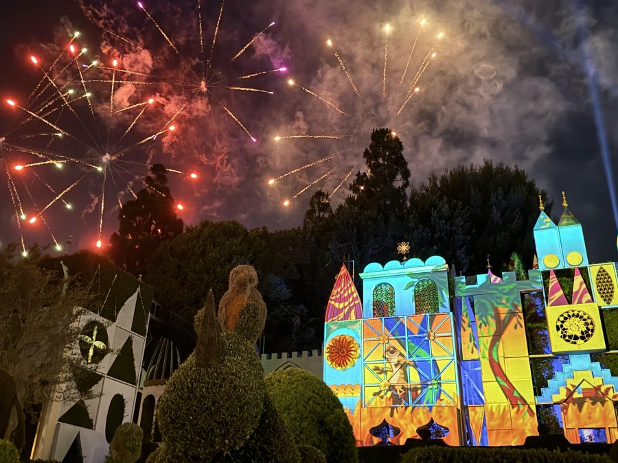 Fireworks burst behind Sleeping Beauty Castle as part of the 70th-anniversary entertainment lineup.