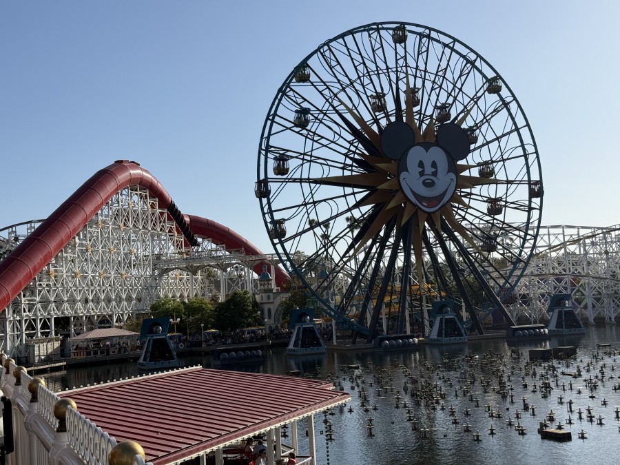 The Pixar Pal-A-Round is a 150-foot-tall Ferris wheel at Disney California Adventure, known for its swinging and non-swinging gondolas