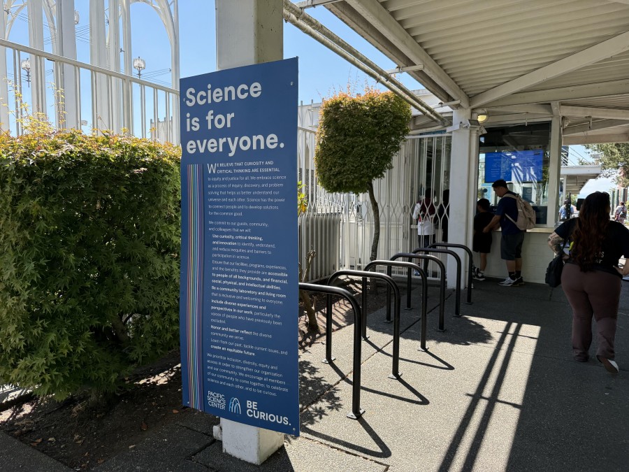 Inspiring the next generation of scientists at the Pacific Science Center entrance.