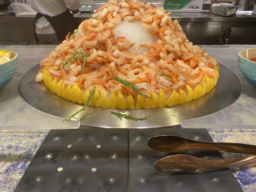 A mountain of shrimp, a splash of lemon