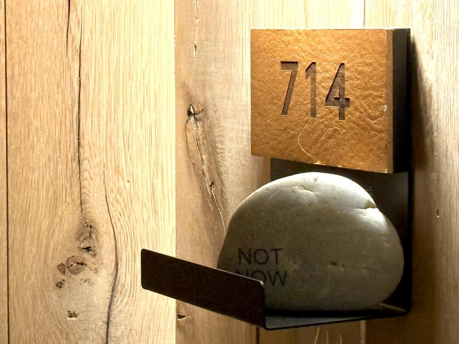 Stone with Words NOT NOW under room number