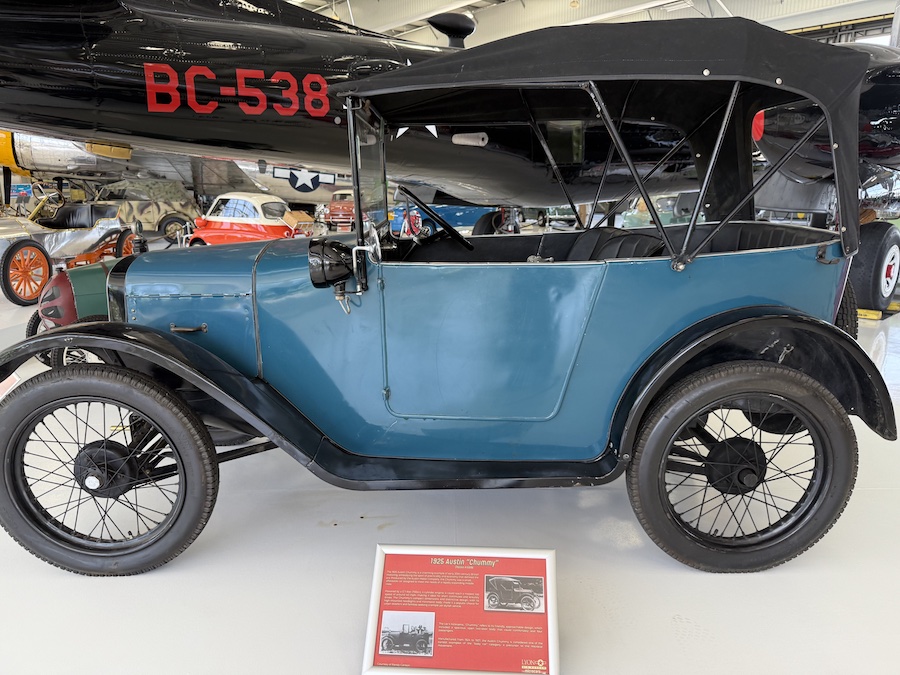 Classic Austin Chummy vintage car exhibit at Lyon Air Museum.