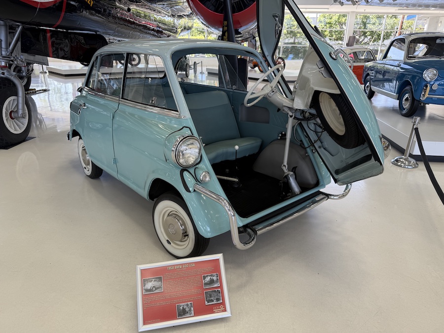 Compact BMW 600 microcar showcased at Lyon Air Museum.