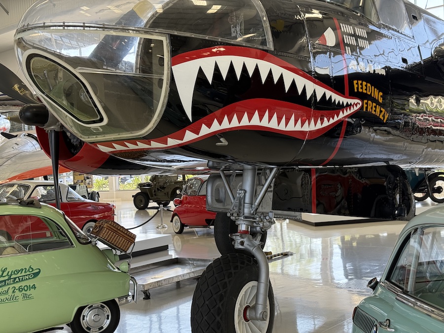 Vintage World War II fighter plane on display at Lyon Air Museum.