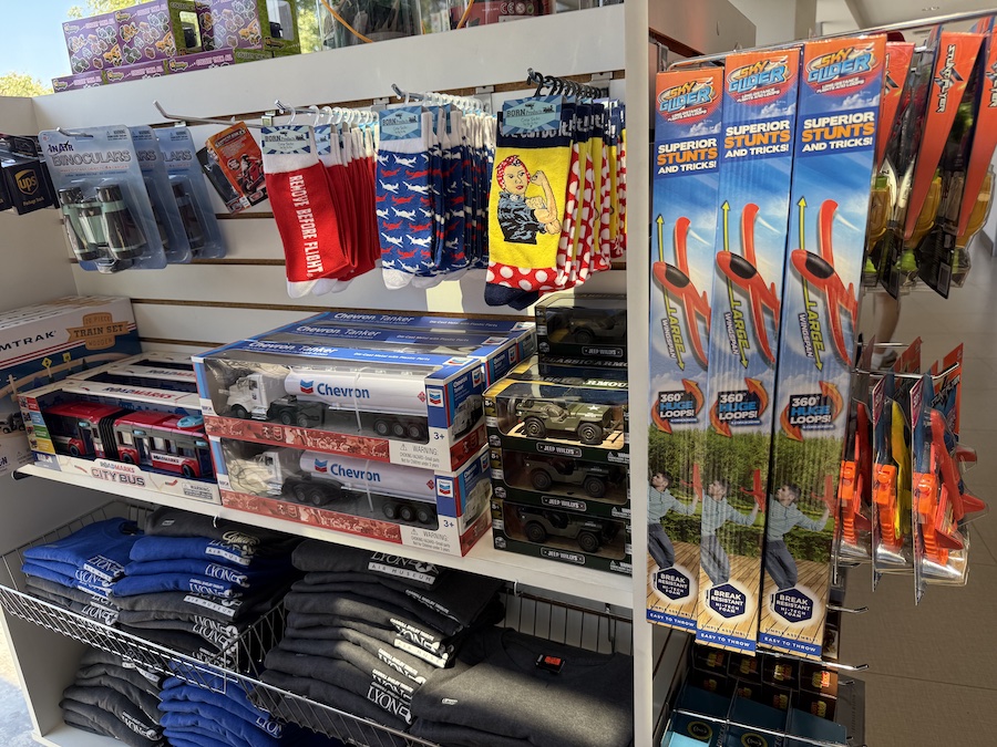 Lyon Air Museum gift shop with aviation-themed merchandise.