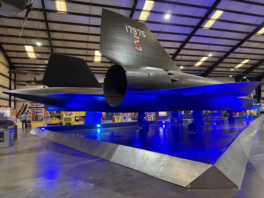 The iconic SR-71 Blackbird displayed at March Field Air Museum, known as the fastest jet ever built.