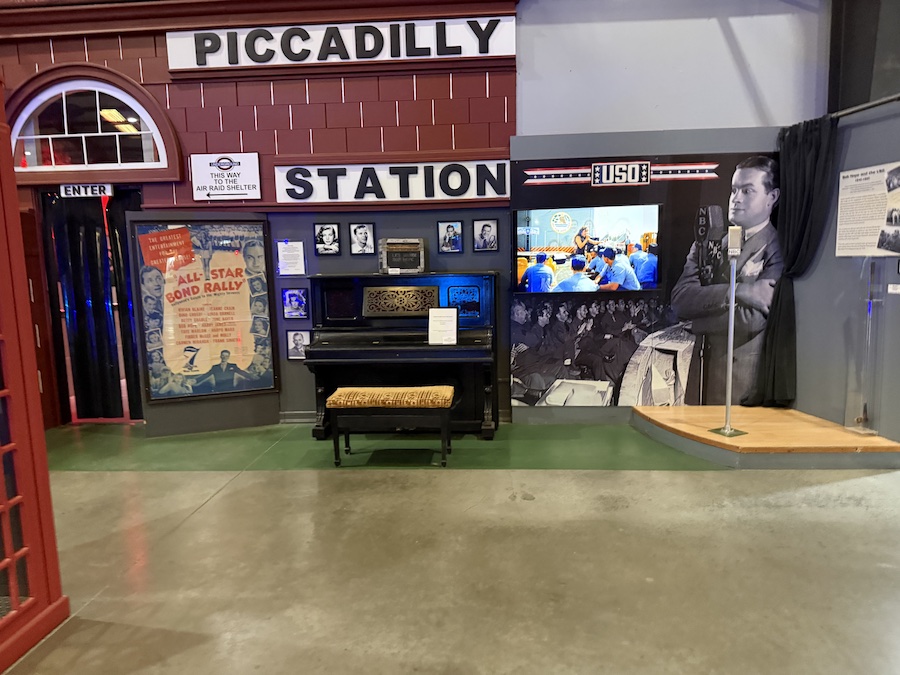 Piccadilly Station exhibit showcasing WWII artifacts at March Field Air Museum.