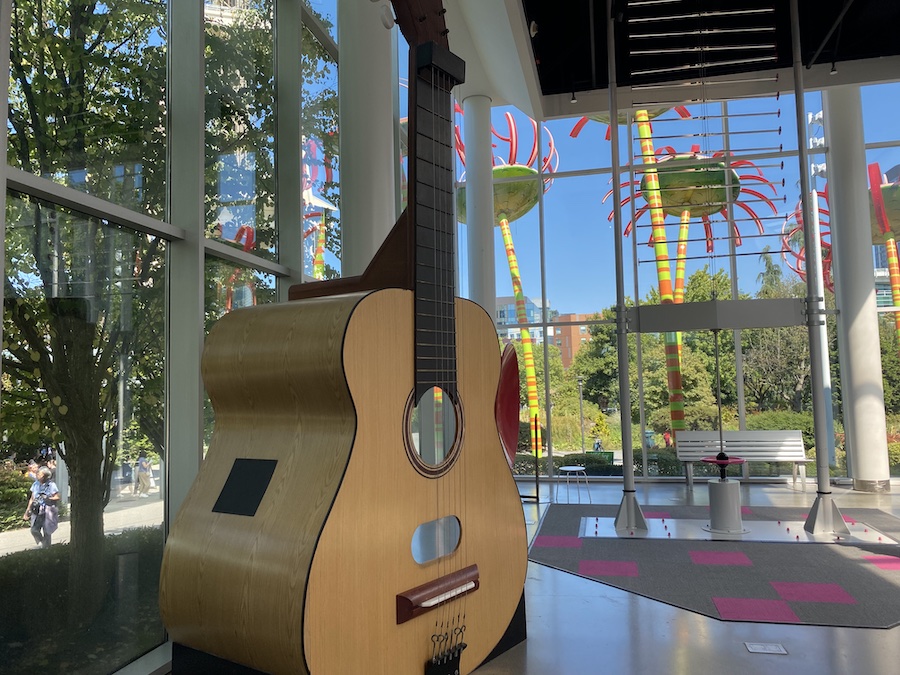 A display of musical instruments at the Pacific Science Center.