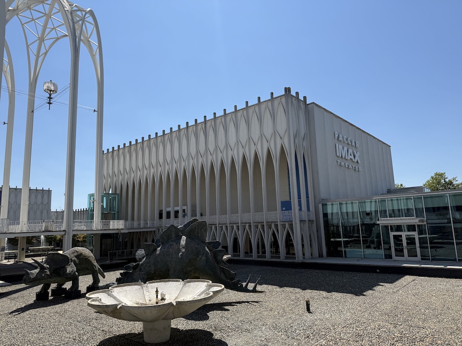 Modern IMAX Theater building at Pacific Science Center.