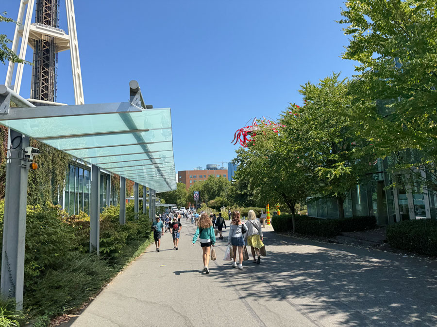 Pedestrian area near the Space Needle and Chihuly Garden and Glass, Seattle