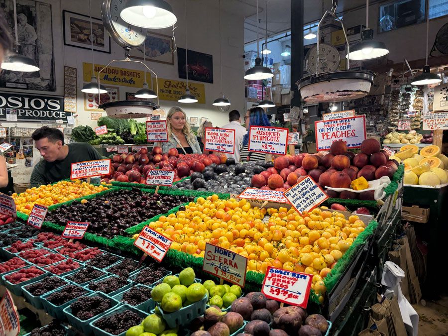 Rows of Stalls with Fresh Fruits - Pike Place Market.
