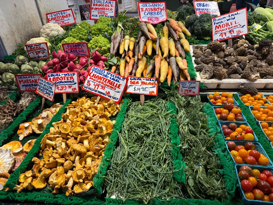 Rows of Stalls with Fresh Vegetables - Pike Place Market.