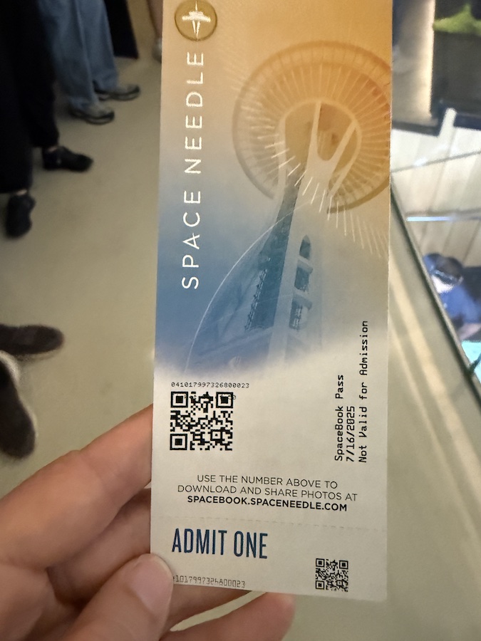 Space Needle admission ticket — get ready to experience breathtaking panoramic views of Seattle.