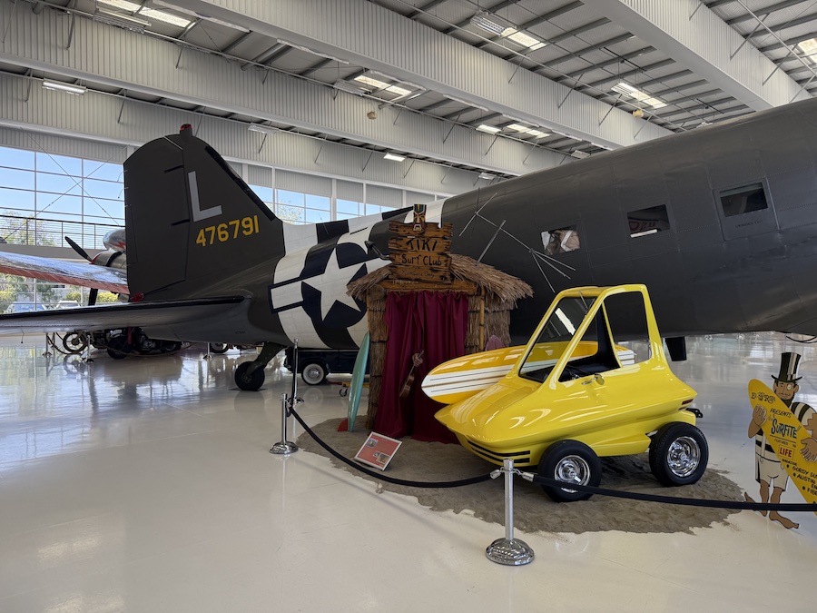 Retro Surfite dune buggy exhibit at Lyon Air Museum.