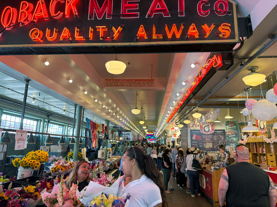 The iconic neon sign "Loback Meat Co."