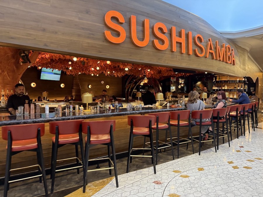 A vibrant spread of sushi, sashimi, and cocktails at SUSHISAMBA.