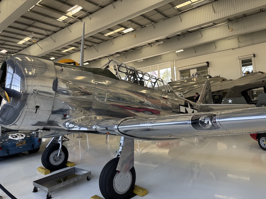 Restored military transport plane on display at Lyon Air Museum.