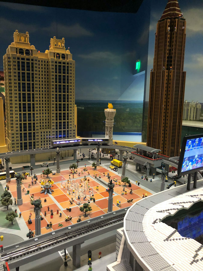 The LEGO Atlanta skyline model featuring iconic city landmarks.