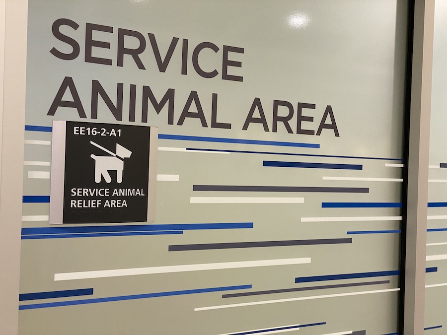 A designated service animal relief area inside Atlanta Airport.