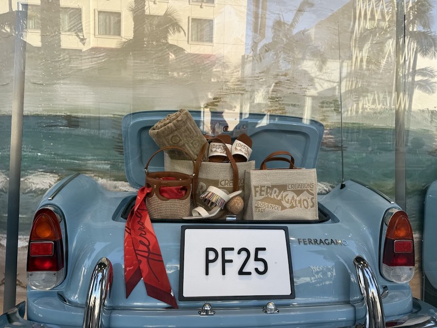 Ferragamo storefront featuring luxury shoes and accessories.