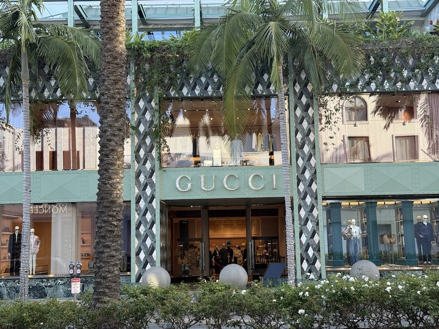 Gucci flagship store with designer displays in Beverly Hills.
