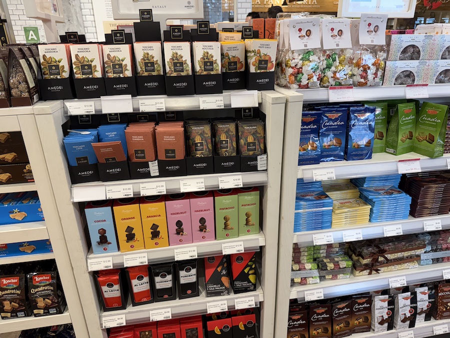 Amedei luxury chocolate on the shelves of Eataly