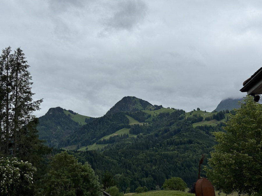 A panoramic view of the Gruyère region outside the factory.