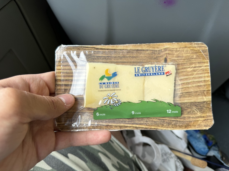Tasting set of three types of cheese.