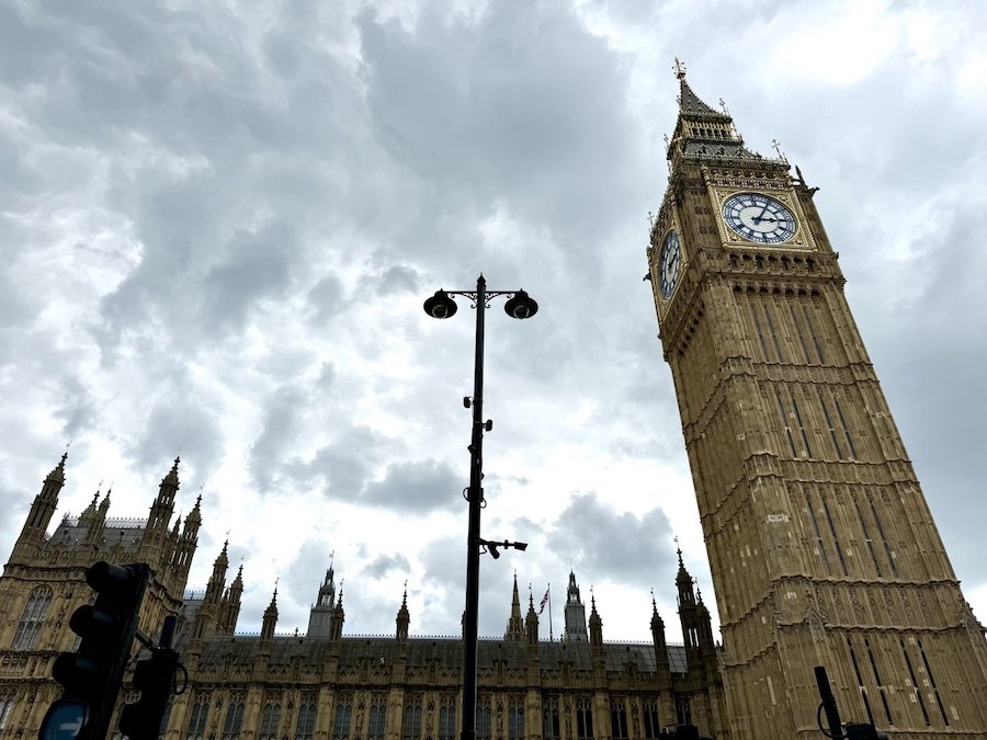 Big Ben and the Houses of Parliament against a sky.