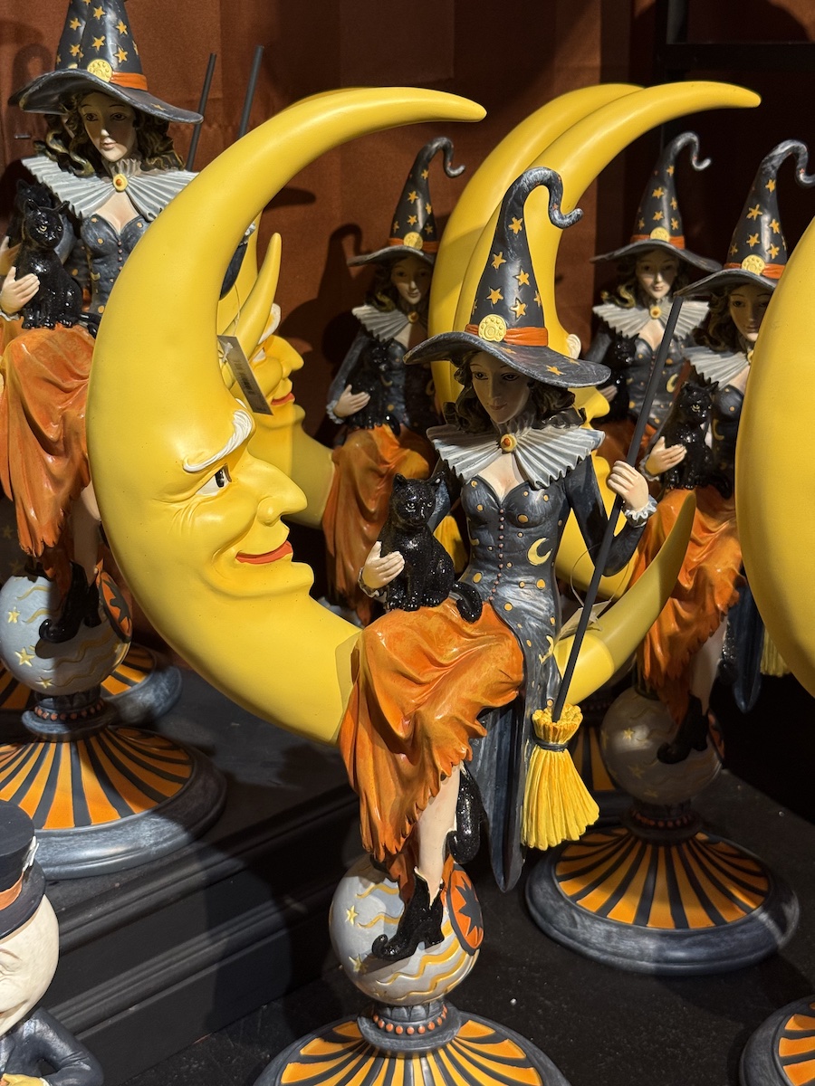 A magical witch sits on the moon.